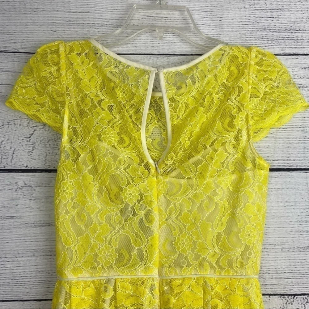 Abs Allen Schwartz Yellow Spring Summer Lace Garden Party Dress Size 2 - Picture 5 of 10